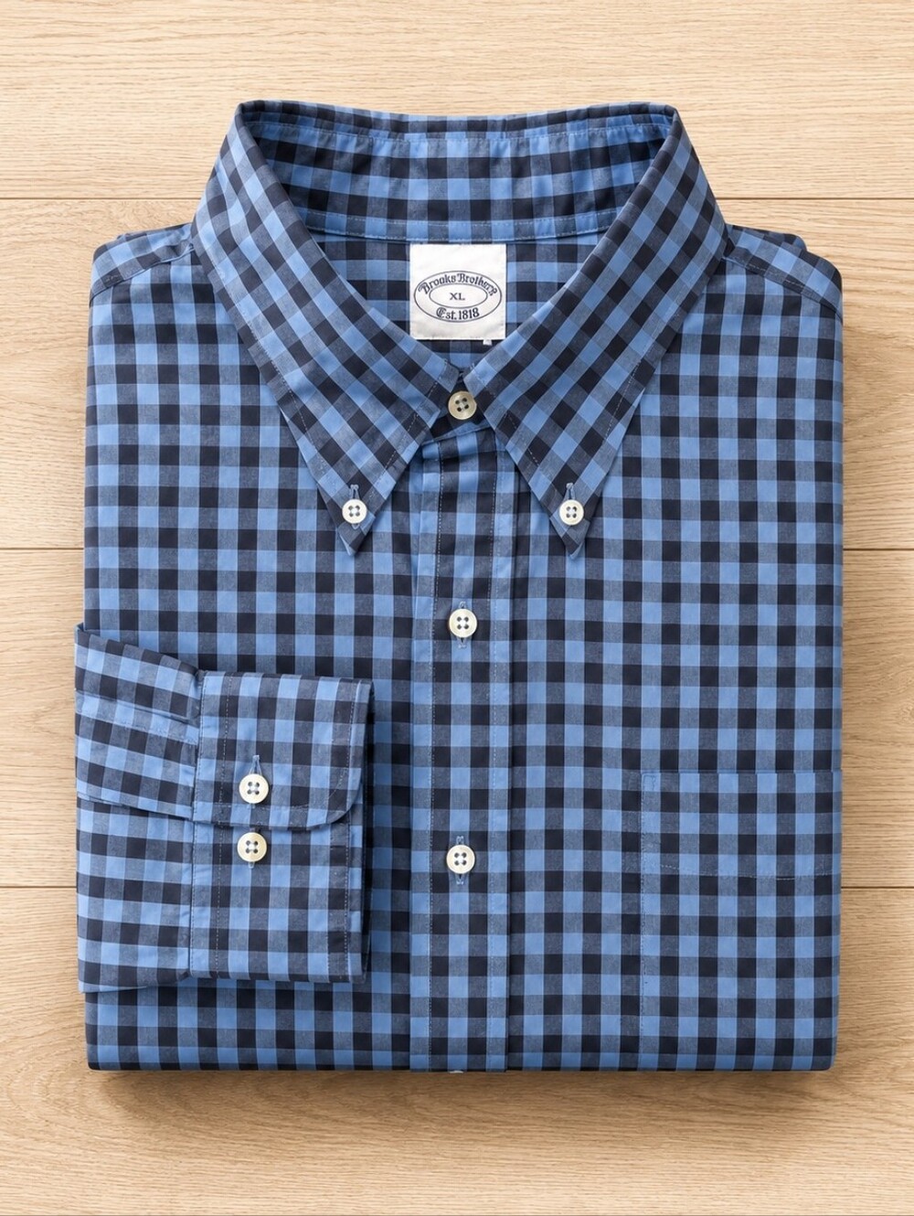 Brooks Brothers Mens XL Blue Check Button Down Shirt Long Sleeve 100% Cotton